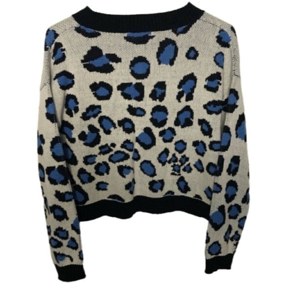 Nwt TREASURE & BOND kids' v-neck crop sweater in ivory dove pop leopard size XL - Picture 5 of 10